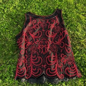 Red Beaded Vampire Top